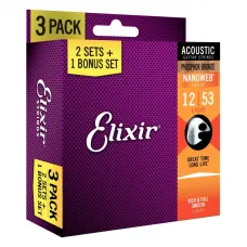 Encordoamento Elixir 3 Pack Violão 12-53 Nanoweb Phosphor Bronze - 16545 Encordoamento Elixir 3 Pack Violão 12-53 Nanoweb Phosphor Bronze - 16545