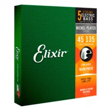 Encordoamento Elixir Baixo 5 Cordas 45-135 Nanoweb Nickel Plated - 14207
