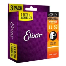 Encordoamento Elixir 3 Pack Violão 11-52 Nanoweb Phosphor Bronze - 16544 Encordoamento Elixir 3 Pack Violão 11-52 Nanoweb Phosphor Bronze - 16544