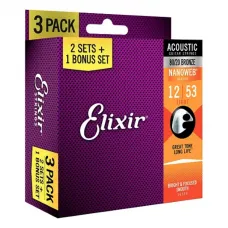 Encordoamento Elixir 3 Pack Violão 12-53 Nanoweb Bronze 80/20 - 16539 Encordoamento Elixir 3 Pack Violão 12-53 Nanoweb Bronze 80/20 - 16539