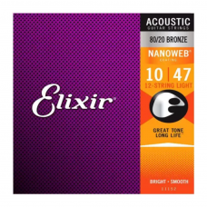 Encordoamento Elixir 12 Cordas Violão 10-47 Nanoweb Bronze 80/20 - 11152