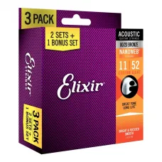 Encordoamento Elixir 3 Pack Violão 11-52 Nanoweb Bronze 80/20 - 16538 Encordoamento Elixir 3 Pack Violão 11-52 Nanoweb Bronze 80/20 - 16538