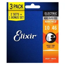 Encordoamento Elixir 3 Pack Guitarra 10-46 Nanoweb Nickel Plated - 16542 Encordoamento Elixir 3 Pack Guitarra 10-46 Nanoweb Nickel Plated - 16542