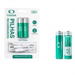 Kit 2 Pilhas AA Recarregáveis Onistek - ON-2700AA