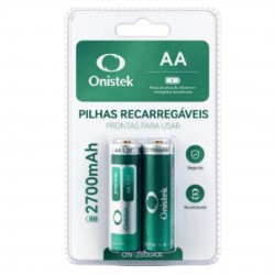 Kit 2 Pilhas AA Recarregáveis 2700mAh 1.2V Onistek ON-2800AA